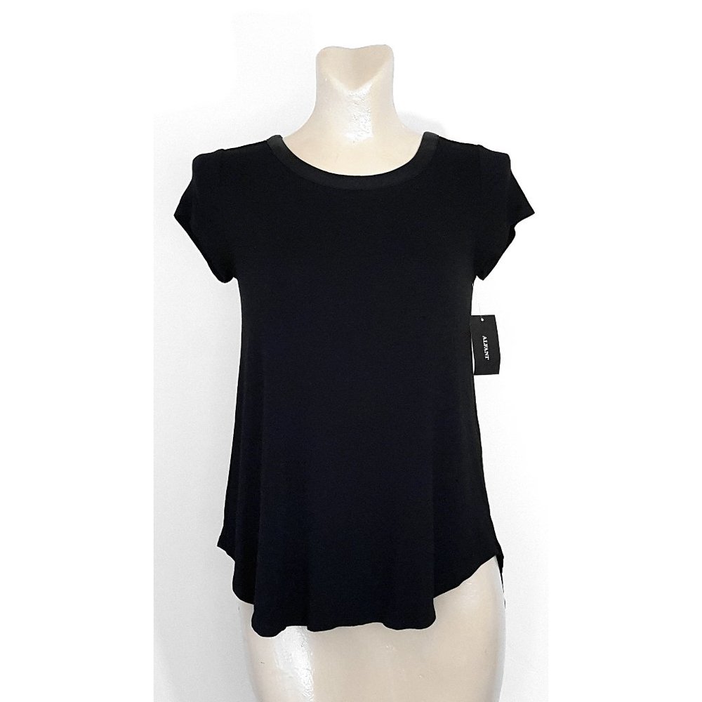 New w Tag Black Alfani Satin Trim Top Woman XS Macy's